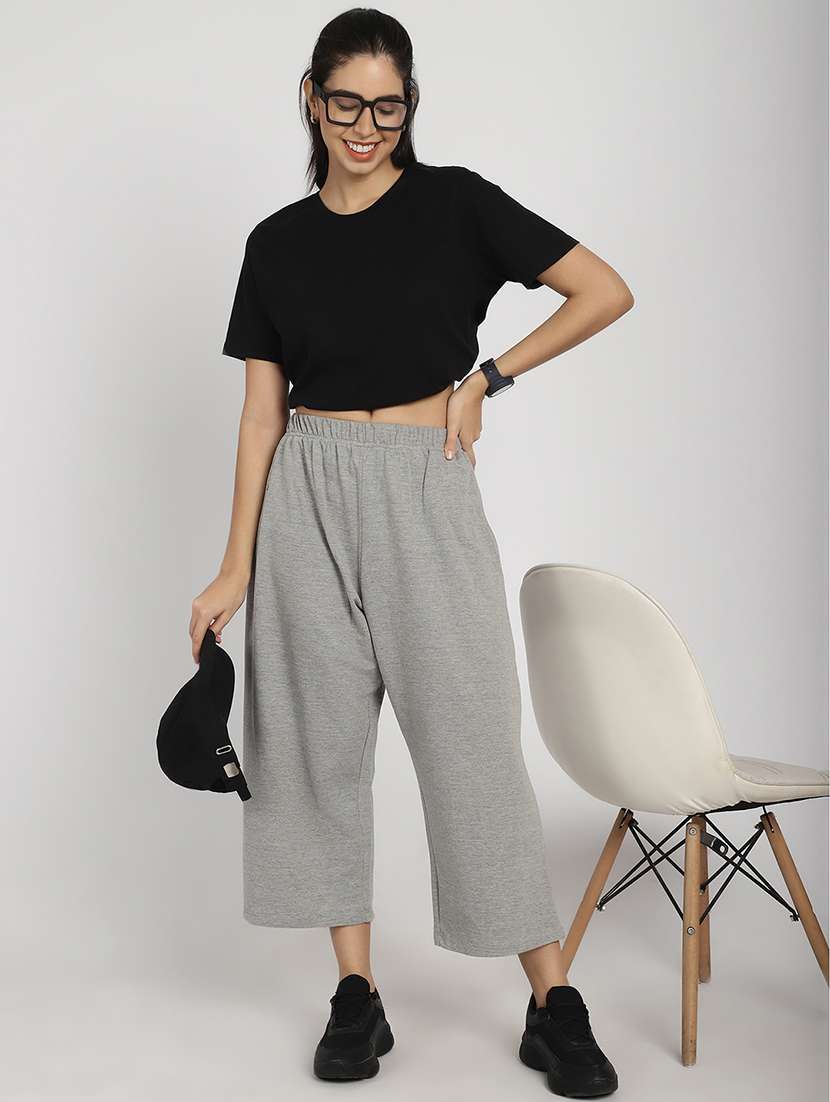 women solid flat front culottes - 20646189 -  Standard Image - 3