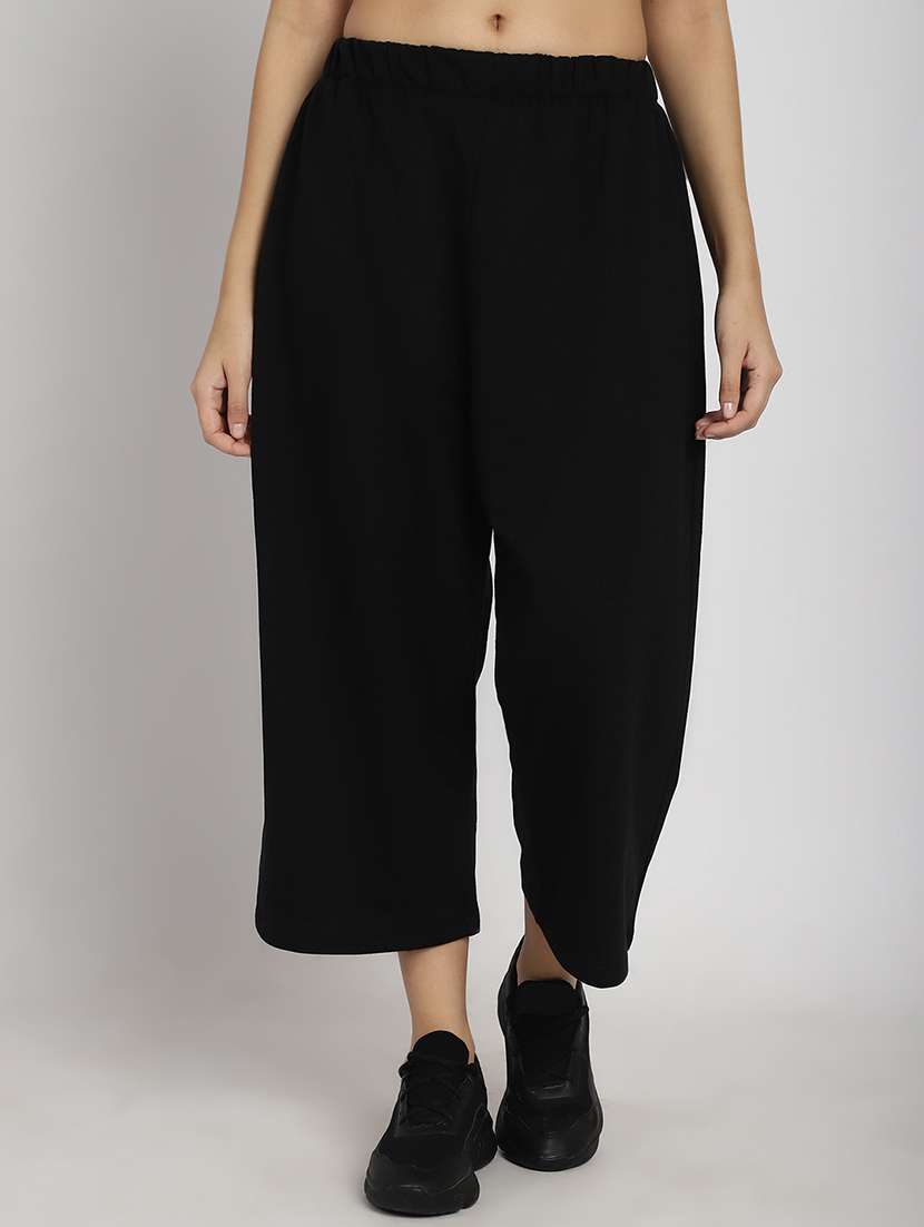 women solid flat front culottes