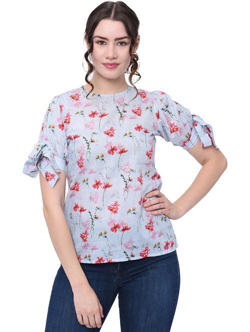 light blue floral printed regular top - 20646272 - Standard Image - 0