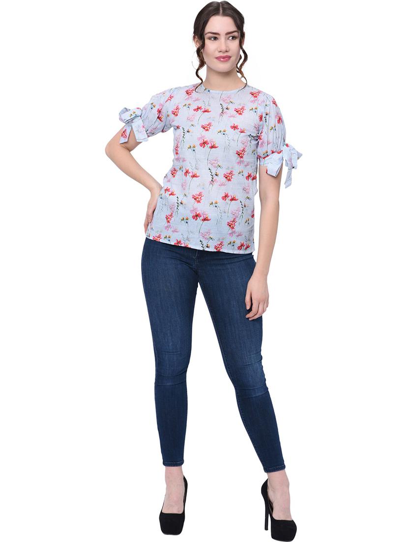 light blue floral printed regular top - 20646272 - Standard Image - 3