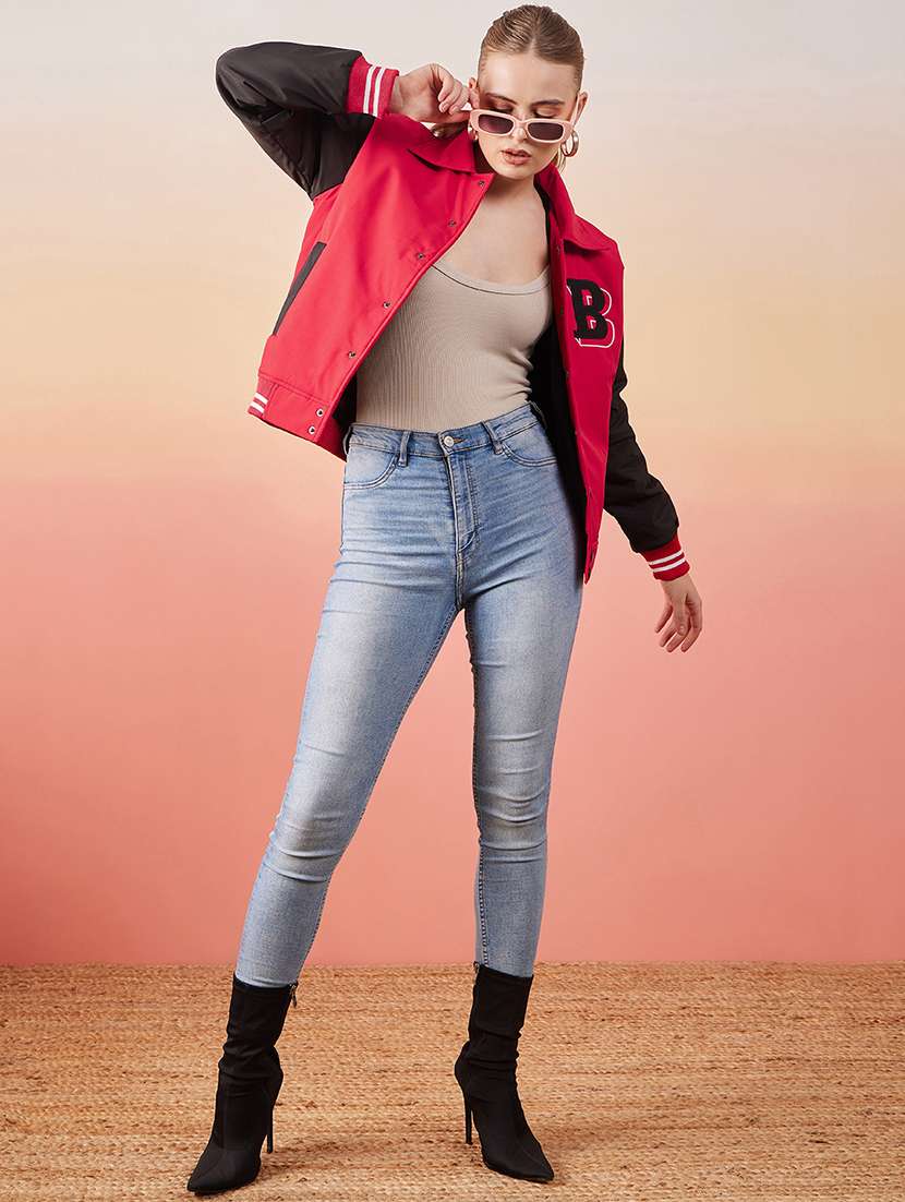 women red full sleeve varsity jacket - 20646474 - Standard Image - 3