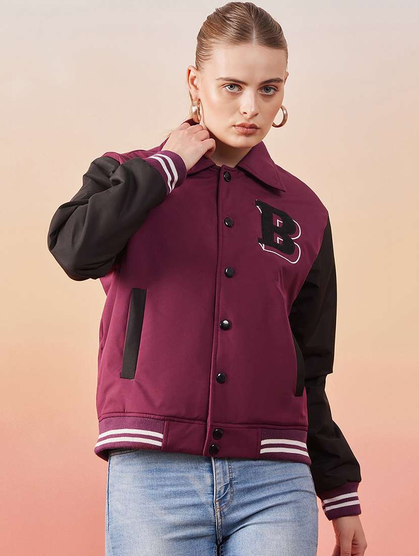 women magenta full sleeve varsity jacket  - 20646475 -  Zoom Image - 0