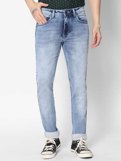 men mid rise denim light washed jeans - 20650217 -  Standard Image - 0