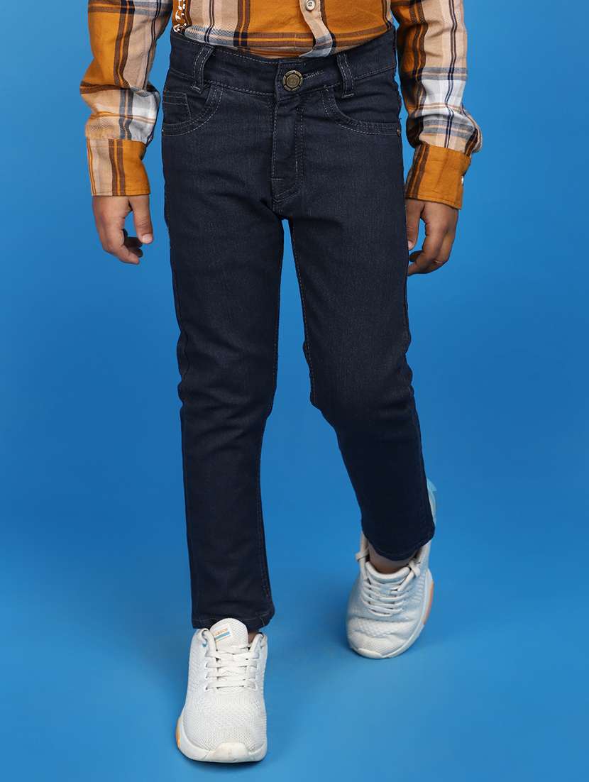 solid navy blue slim fit denim jeans