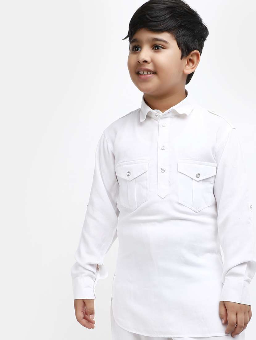 boys white solid kurta salwar set - 20653211 -  Standard Image - 3