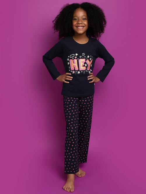 navy blue cotton poly cotton pyjama set nightwear - 20657605 - Standard Image - 0