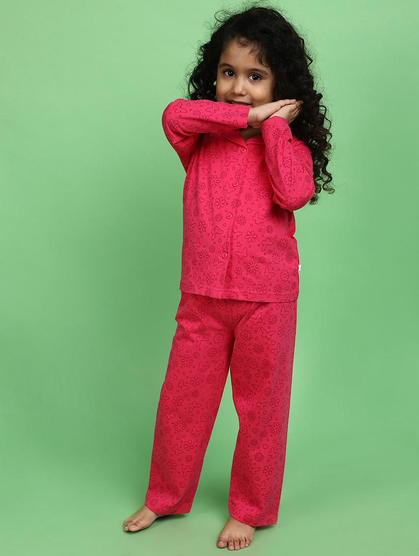 fuchsia cotton poly cotton pyjama set nightwear - 20657606 -  Zoom Image - 0