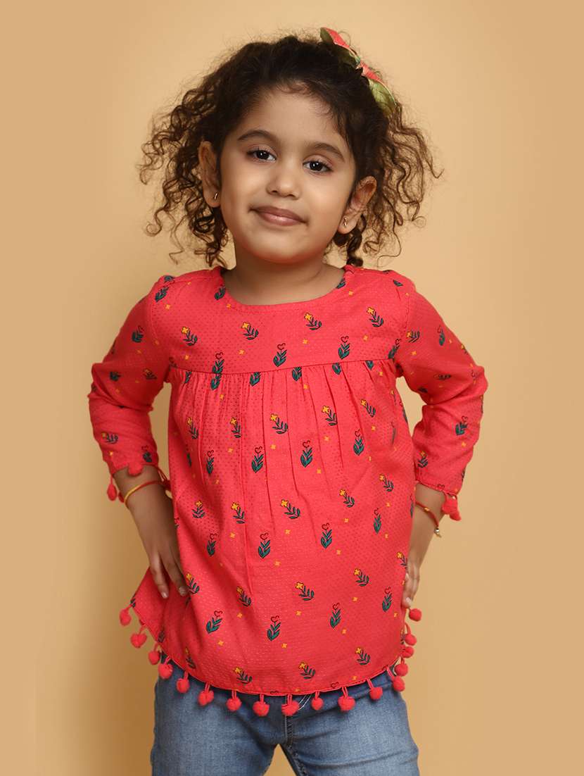 girls red printed top