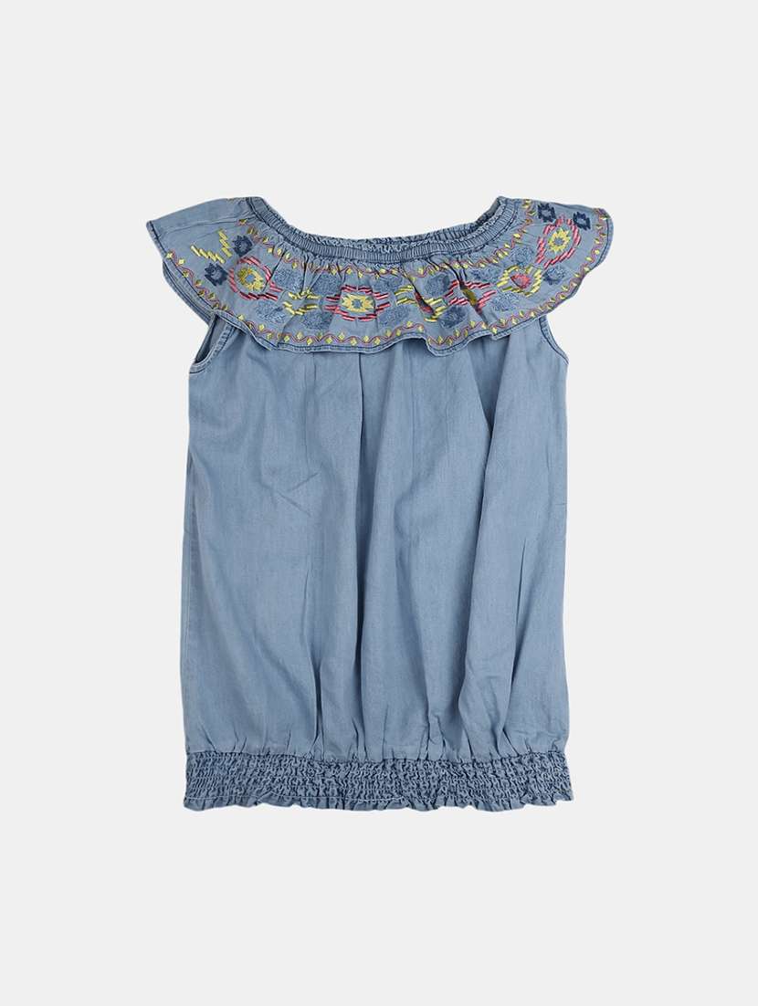girls blue embroidered top