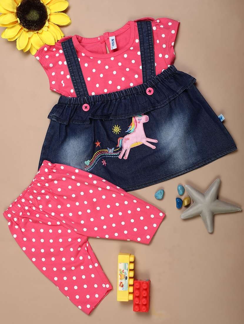 polka dots print full length sets with dungarees