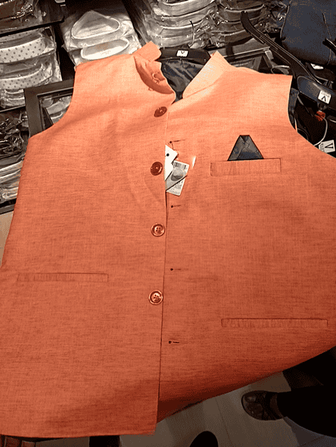 light orange slub nehru jacket - 20663858 - Zoom Image - 0
