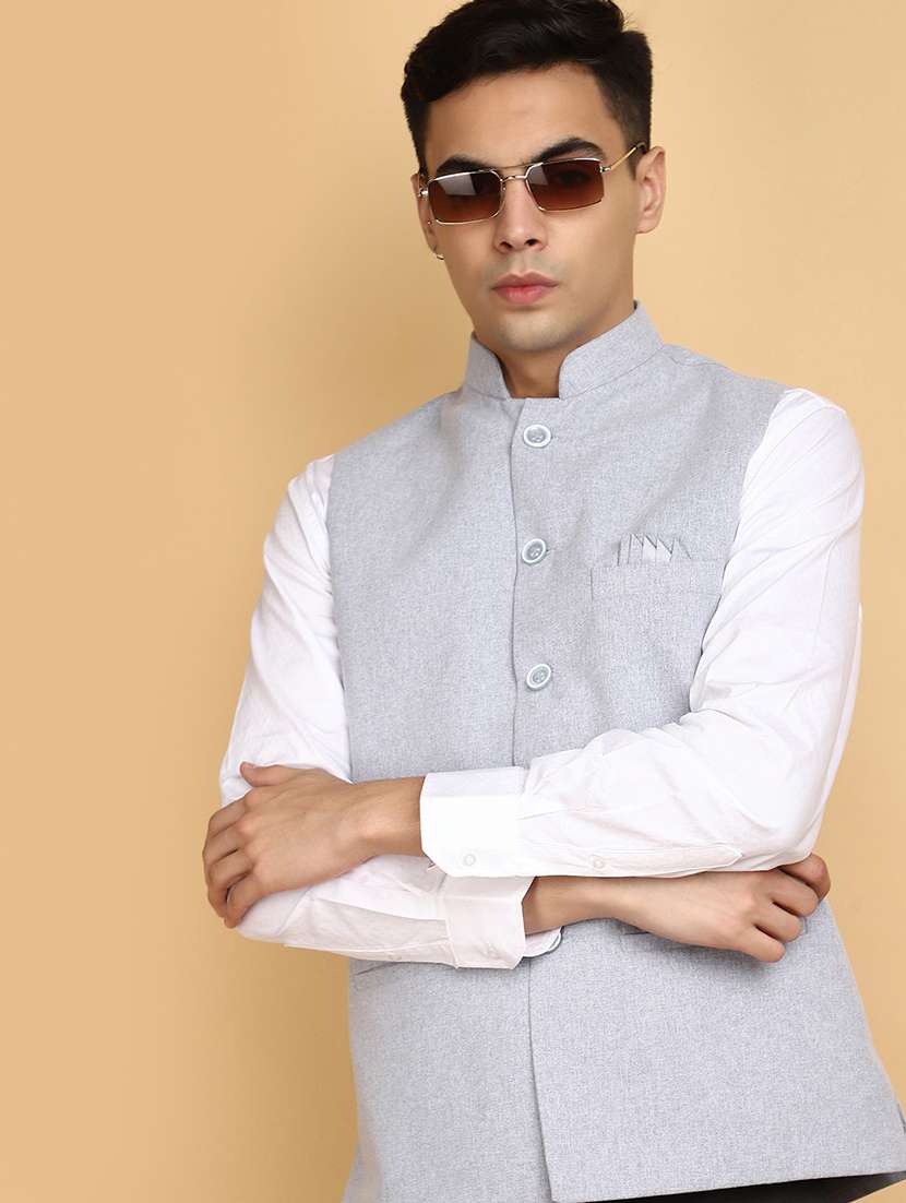 men solid color nehru jacket - 20663875 -  Standard Image - 3