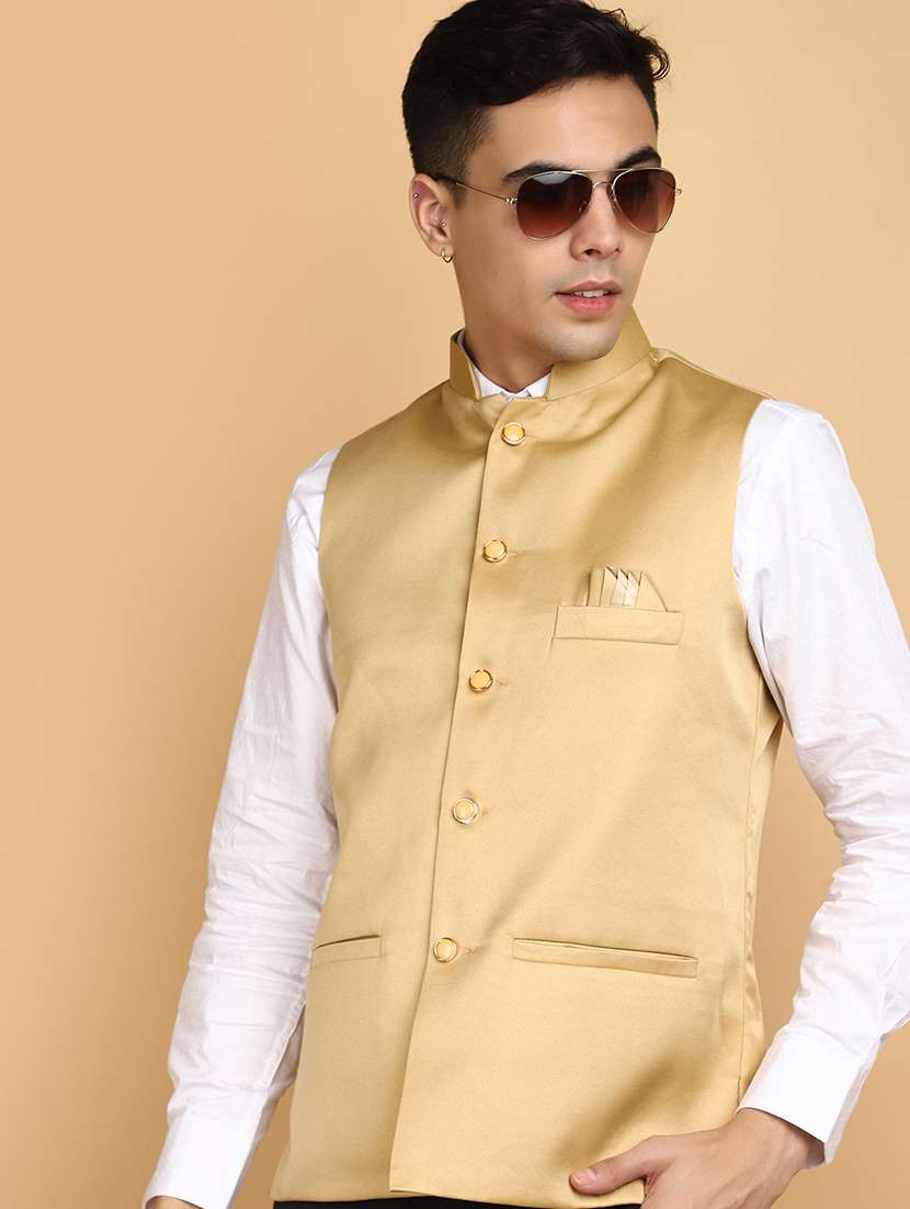 men solid color nehru jacket - 20663876 -  Standard Image - 3