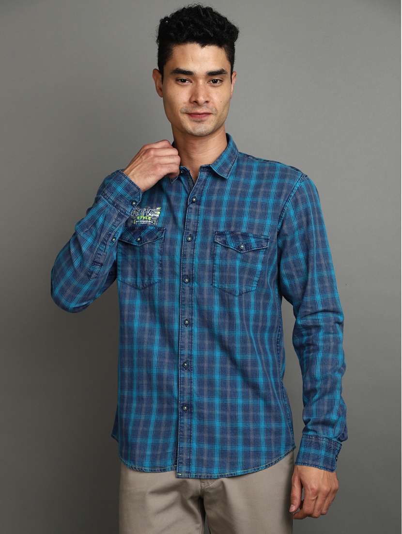 men checkered cotton casual shirt