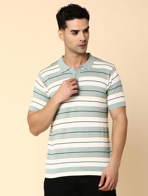 green striped printed casual polo t-shirt - 20668908 - Standard Image - 0