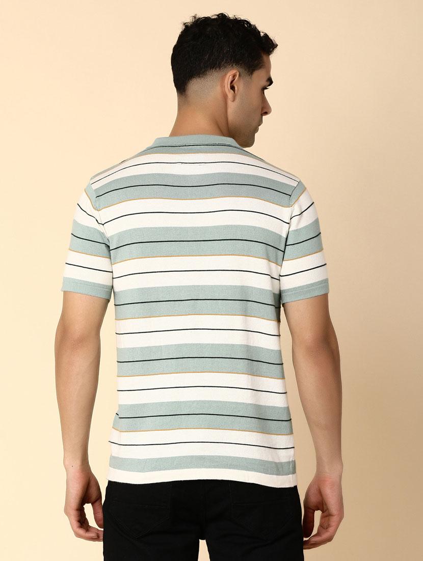 green striped printed casual polo t-shirt - 20668908 - Standard Image - 3