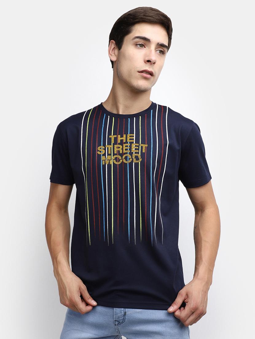 navy blue front printed regular t-shirt - 20671743 - Zoom Image - 0