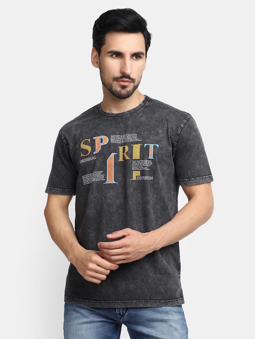 men grey regular fit printed t-shirt
