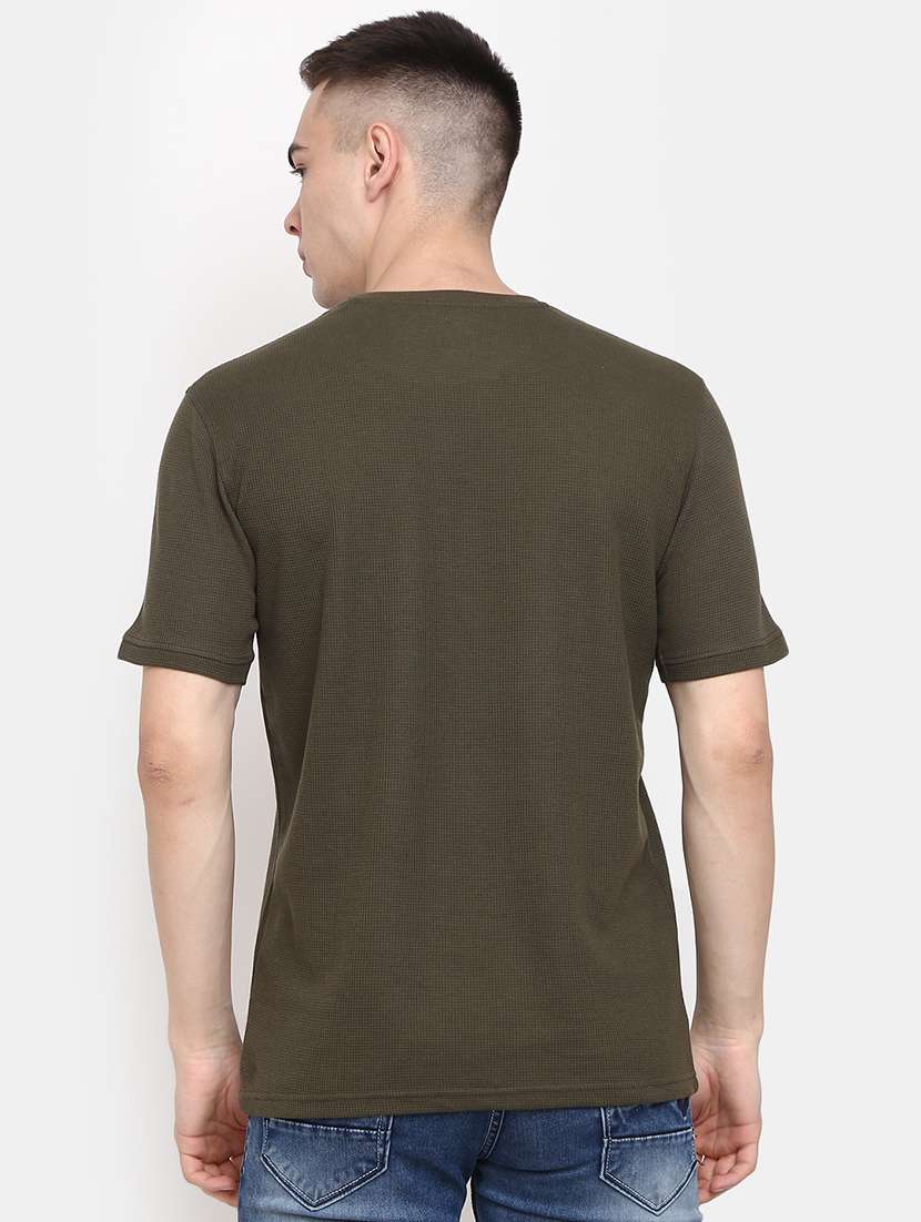 olive green self design regular t-shirt - 20672382 -  Standard Image - 3