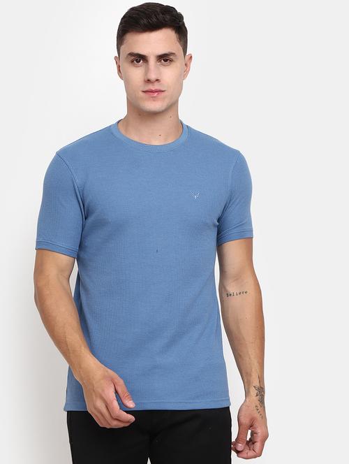 light blue self design detailed regular t-shirt - 20672383 - Standard Image - 0