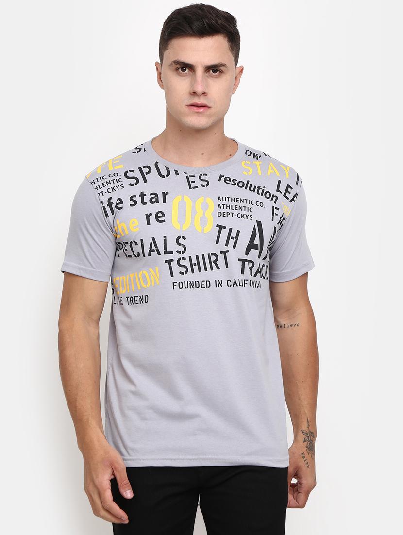 grey front printed regular t-shirt - 20672411 - Zoom Image - 0