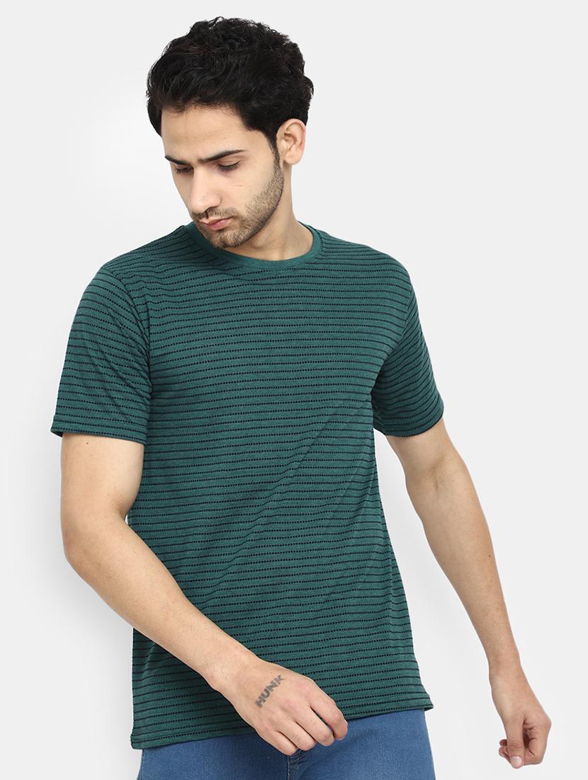bottle green striped printed regular t-shirt - 20672428 - Zoom Image - 0