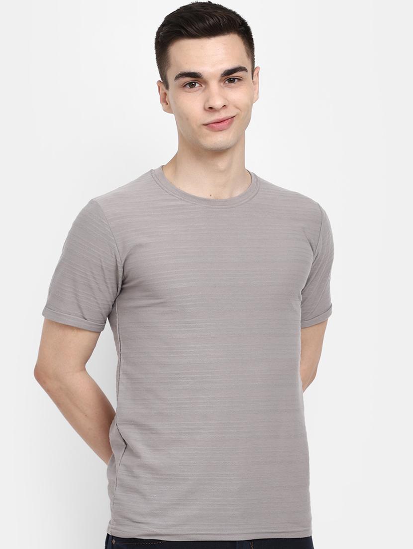 grey self design detailed regular t-shirt - 20672435 - Zoom Image - 0