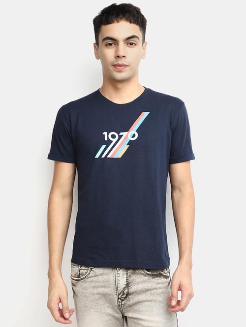 navy blue chest printed regular t-shirt - 20672455 -  Standard Image - 0