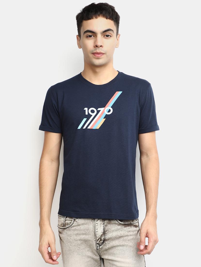 navy blue chest printed regular t-shirt - 20672455 -  Zoom Image - 0