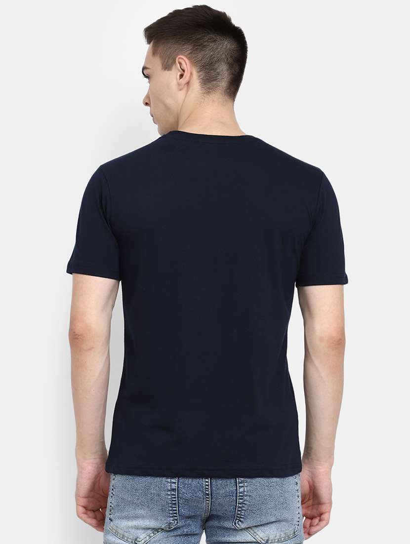 navy blue front printed casual t-shirt - 20672544 -  Standard Image - 3