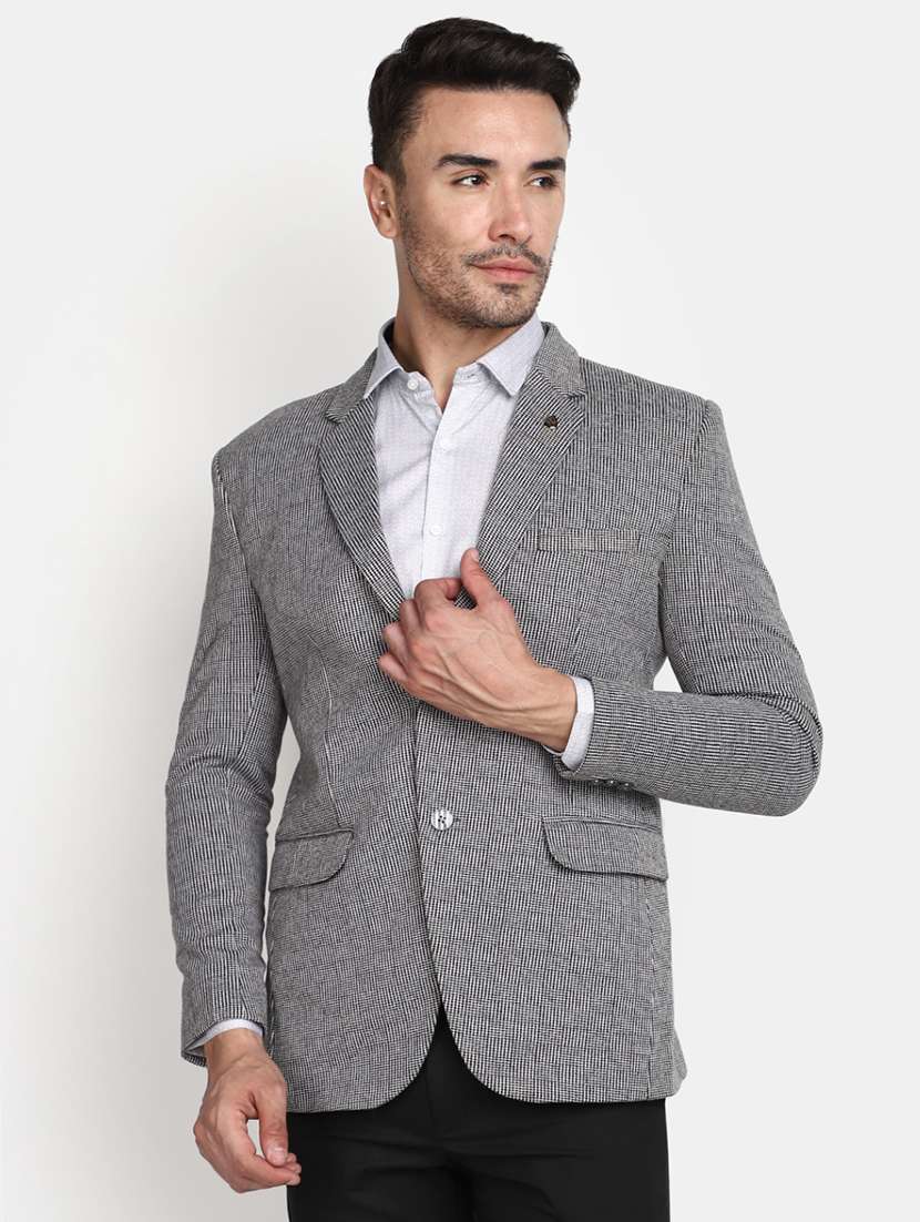 men checkered single breasted casual blazer