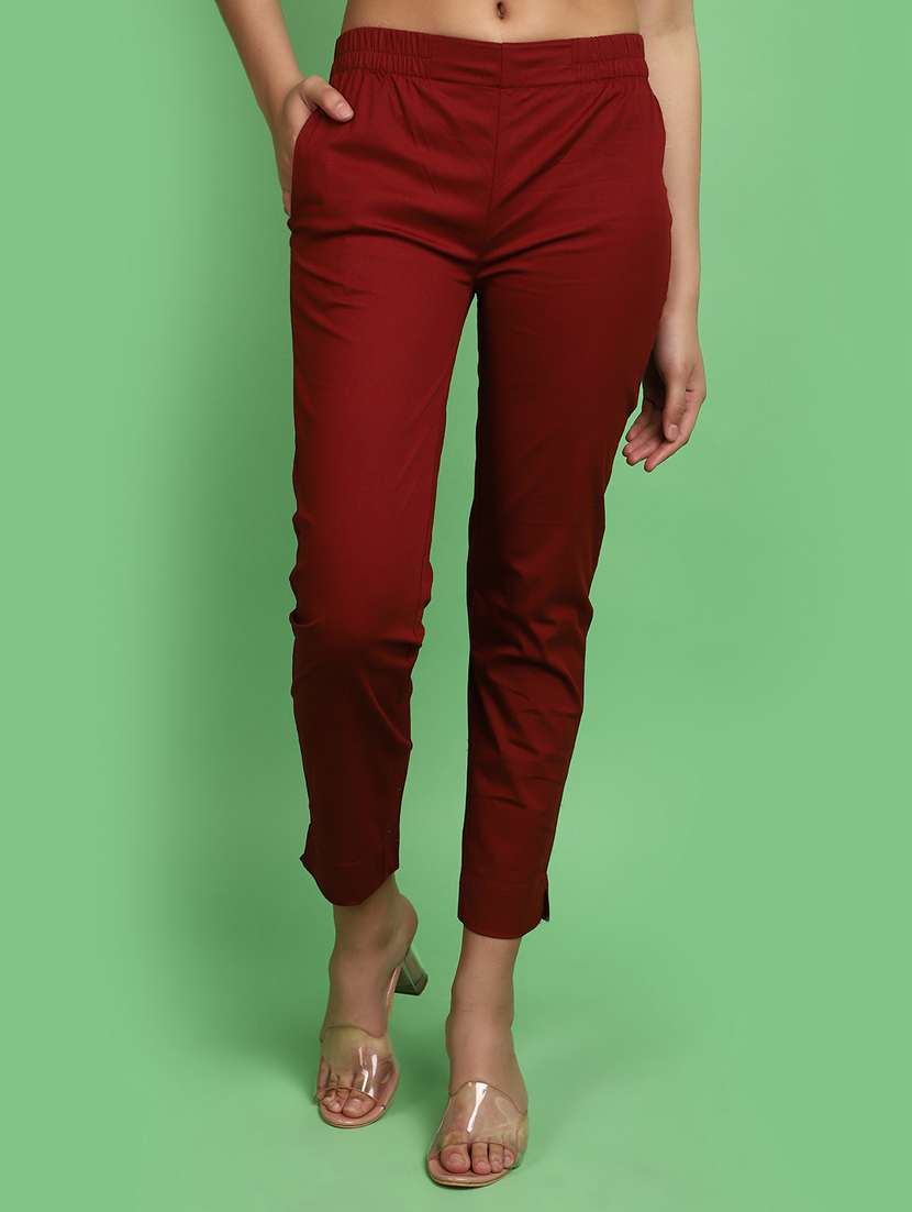 women mid rise solid tapered pant