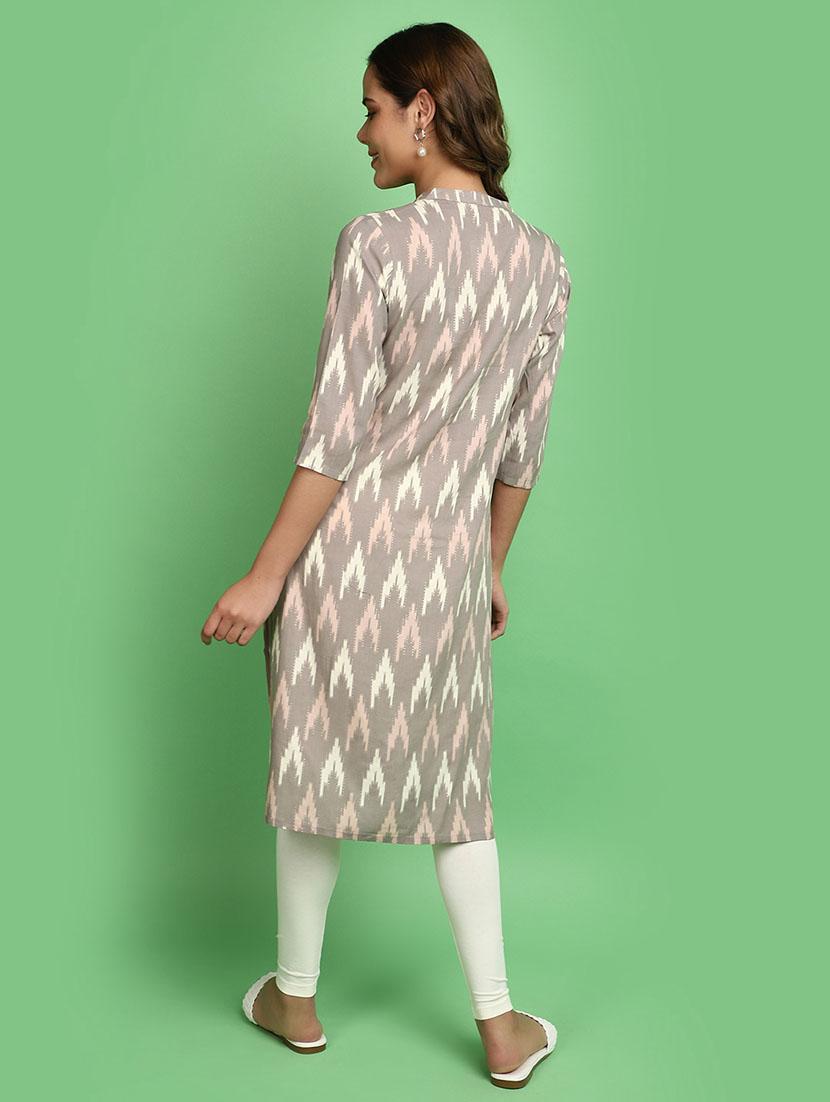 women grey mandarin neck straight kurta - 20676539 - Standard Image - 3