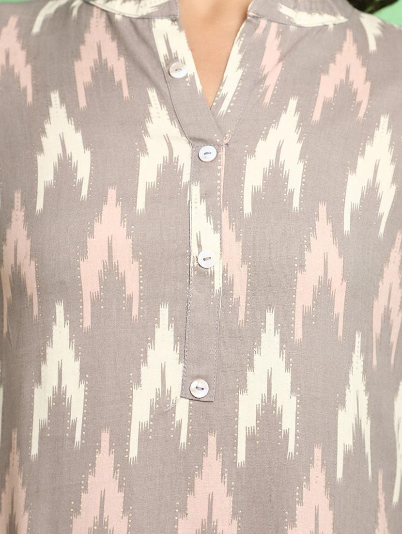 women grey mandarin neck straight kurta - 20676539 - Standard Image - 5