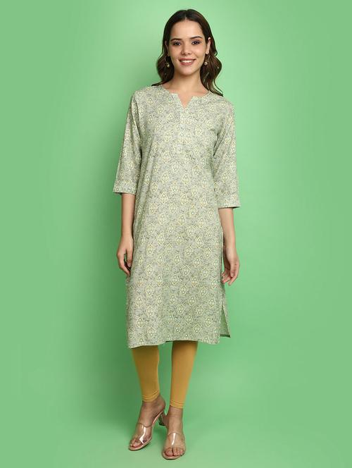 women green notch neck straight kurta - 20676542 -  Standard Image - 0