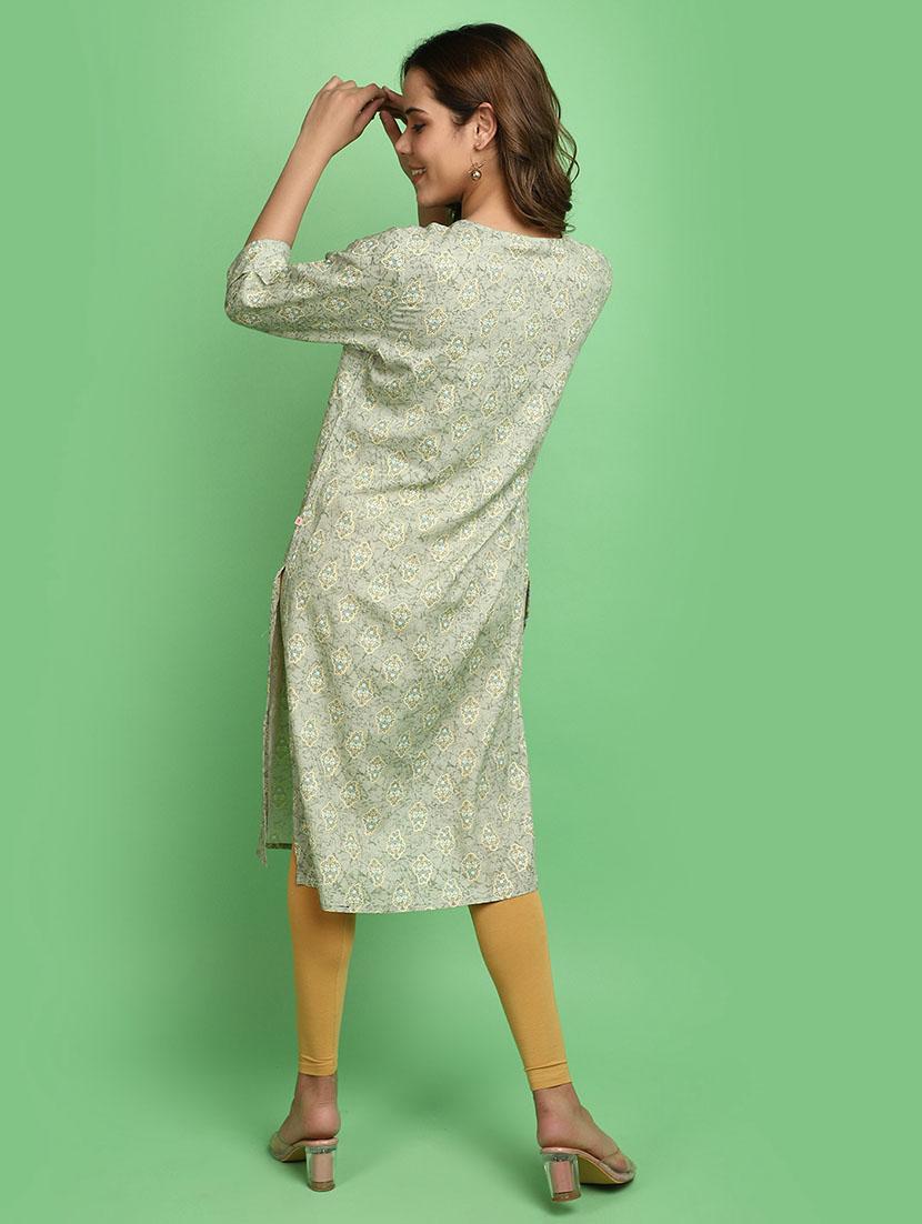 women green notch neck straight kurta - 20676542 - Standard Image - 3