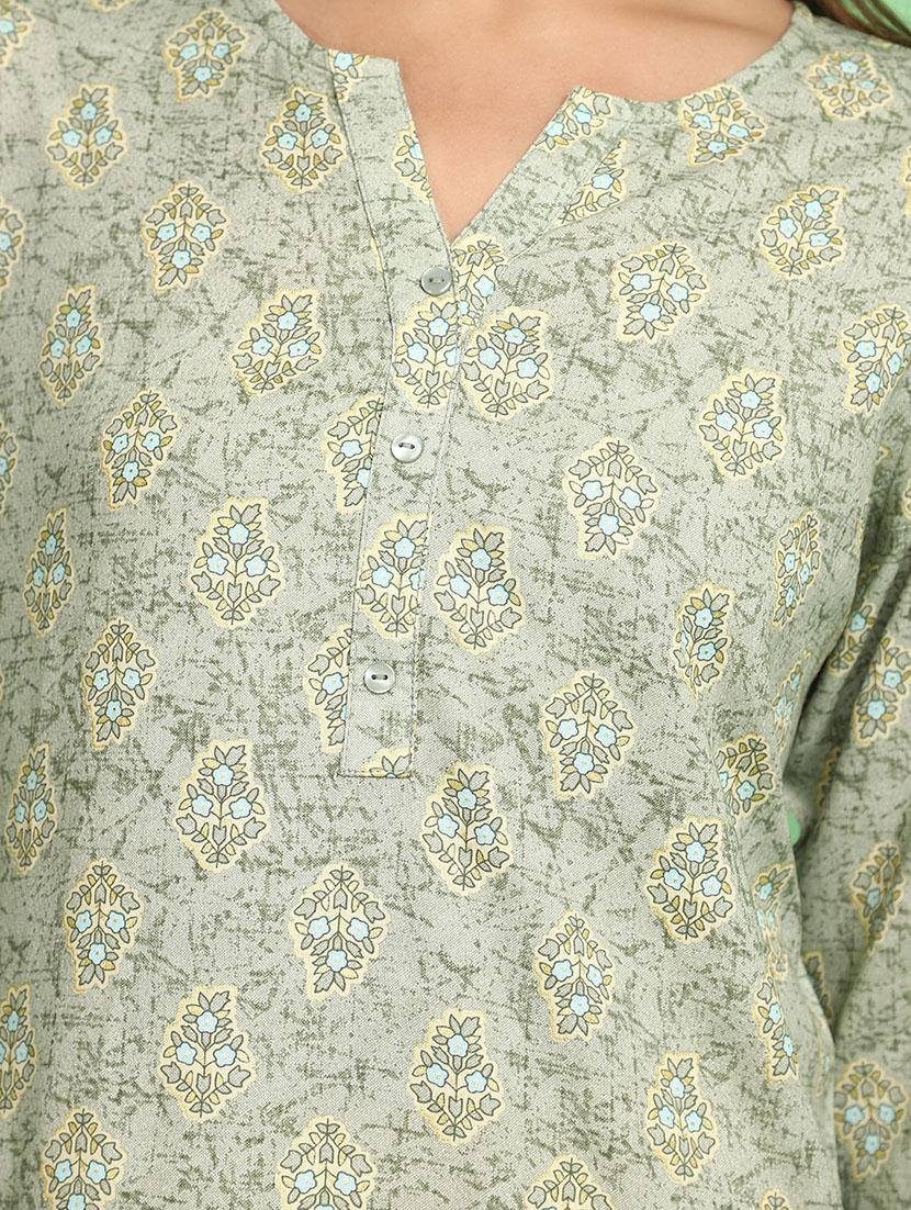 women green notch neck straight kurta - 20676542 - Standard Image - 5