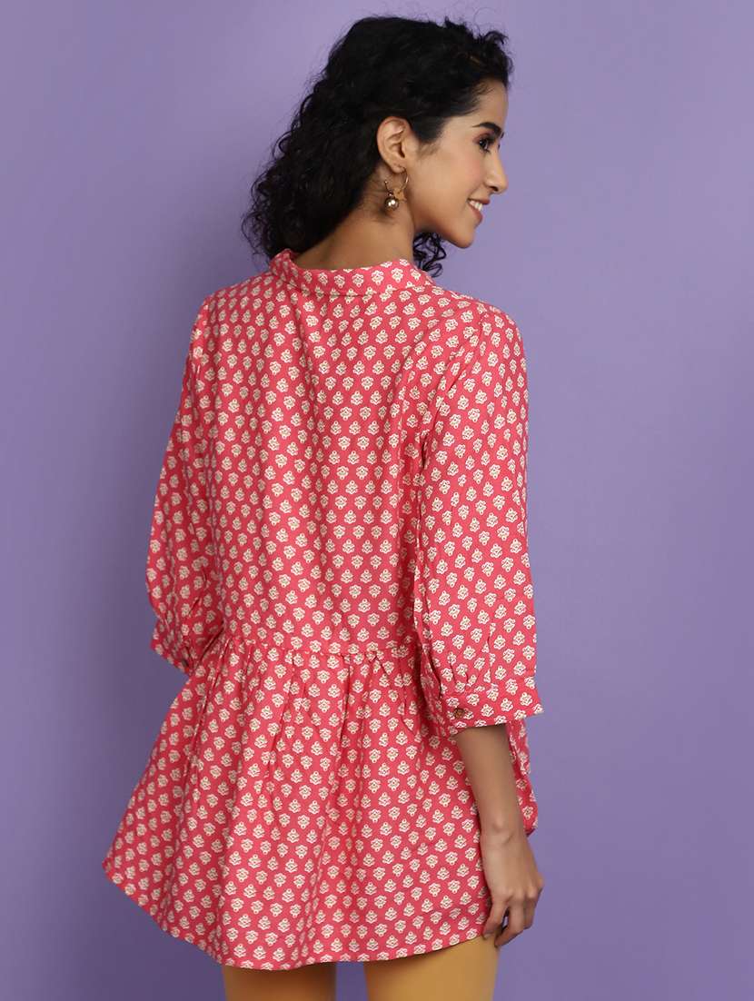 Pink Printed High Low Detailed Kurti - 20676570 -  Standard Image - 3