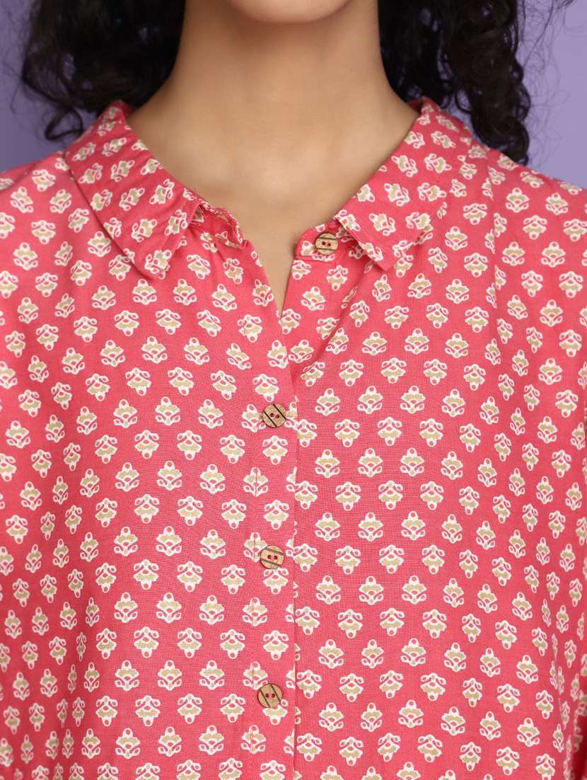 Pink Printed High Low Detailed Kurti - 20676570 -  Standard Image - 5