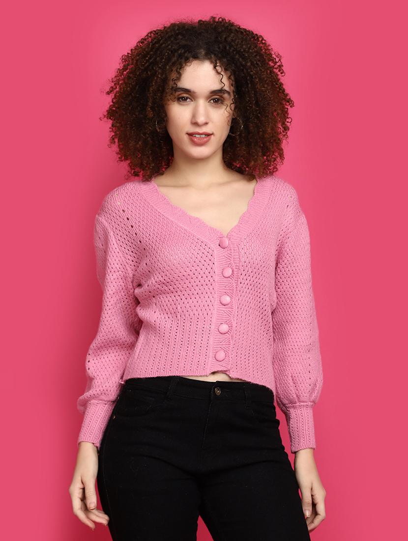 women pink self design cardigans - 20676777 - Zoom Image - 0