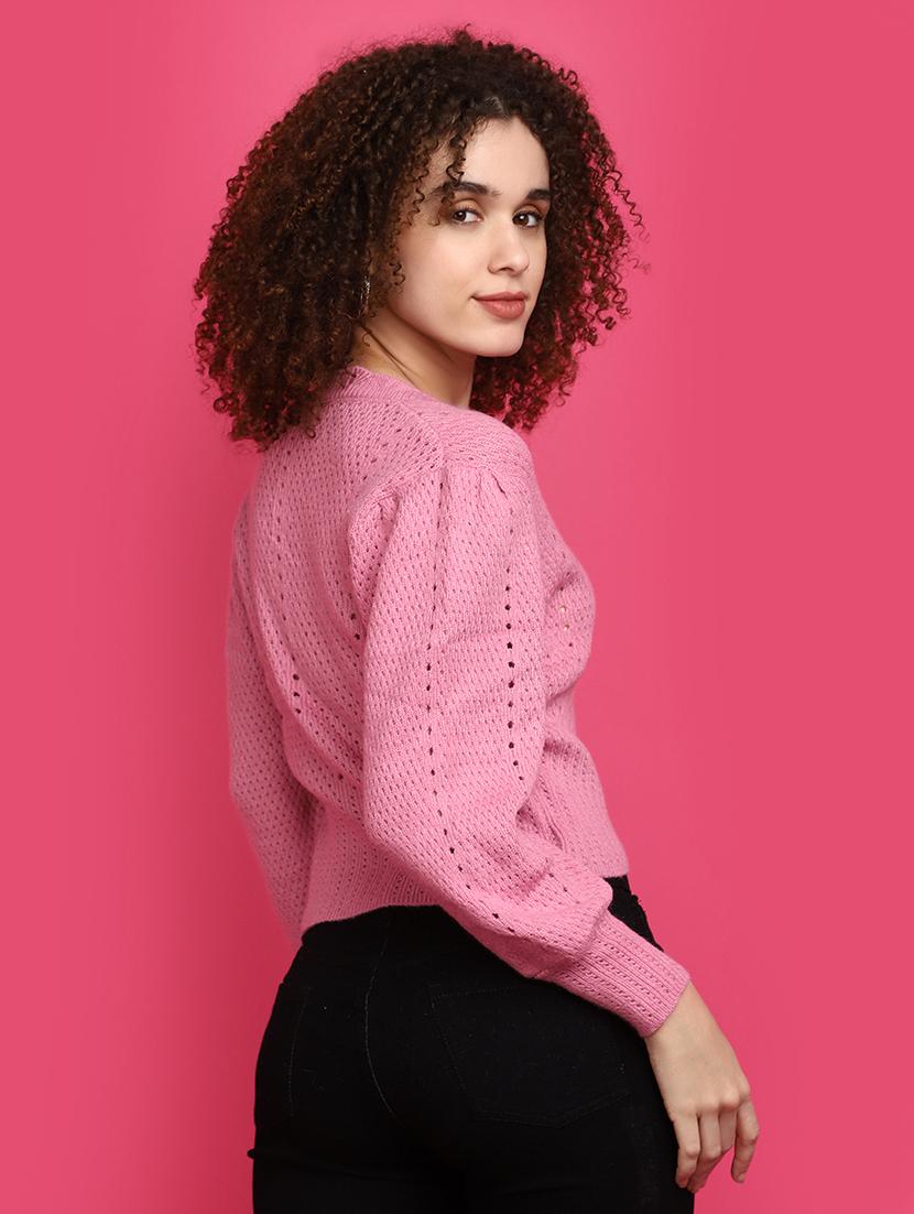 women pink self design cardigans - 20676777 - Standard Image - 3