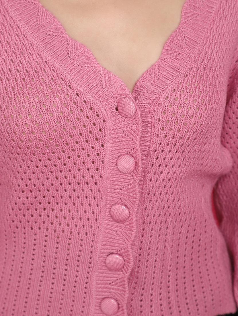 women pink self design cardigans - 20676777 - Standard Image - 5