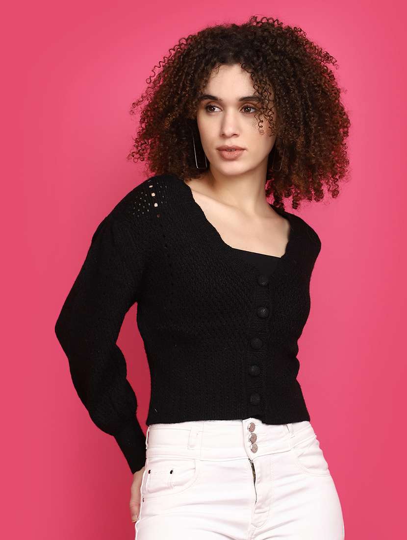 women black self design cardigans