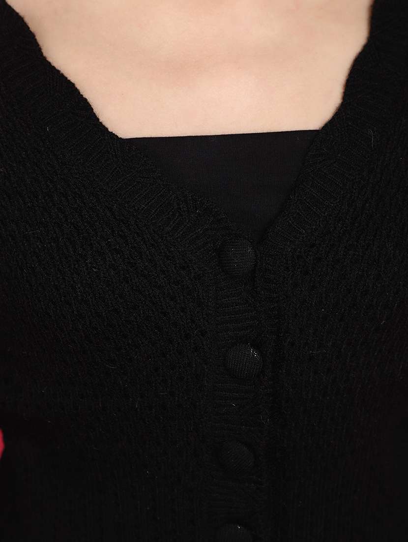 women black self design cardigans - 20676778 -  Standard Image - 5