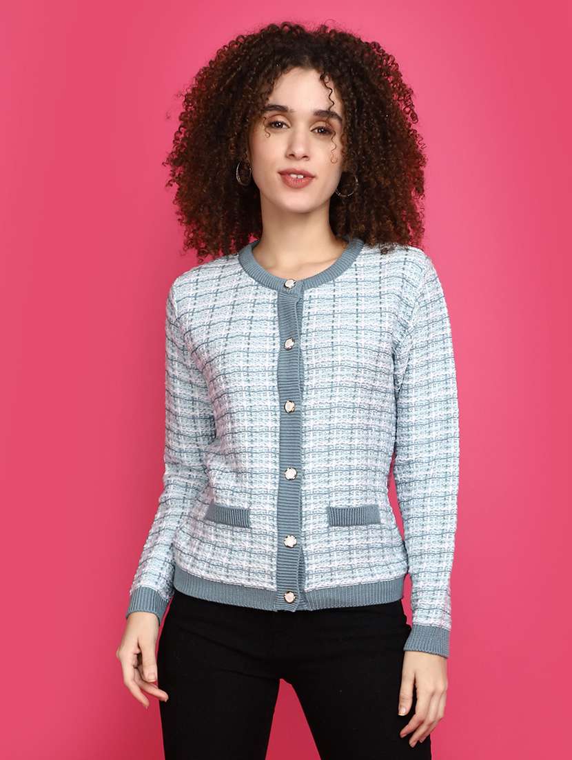 women light blue long sleeves cardigans - 20676951 -  Zoom Image - 0