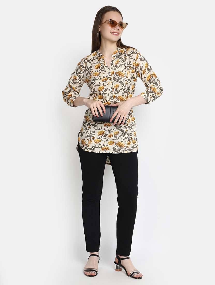 women floral mandarin neck high-low tunic - 20681338 -  Standard Image - 3