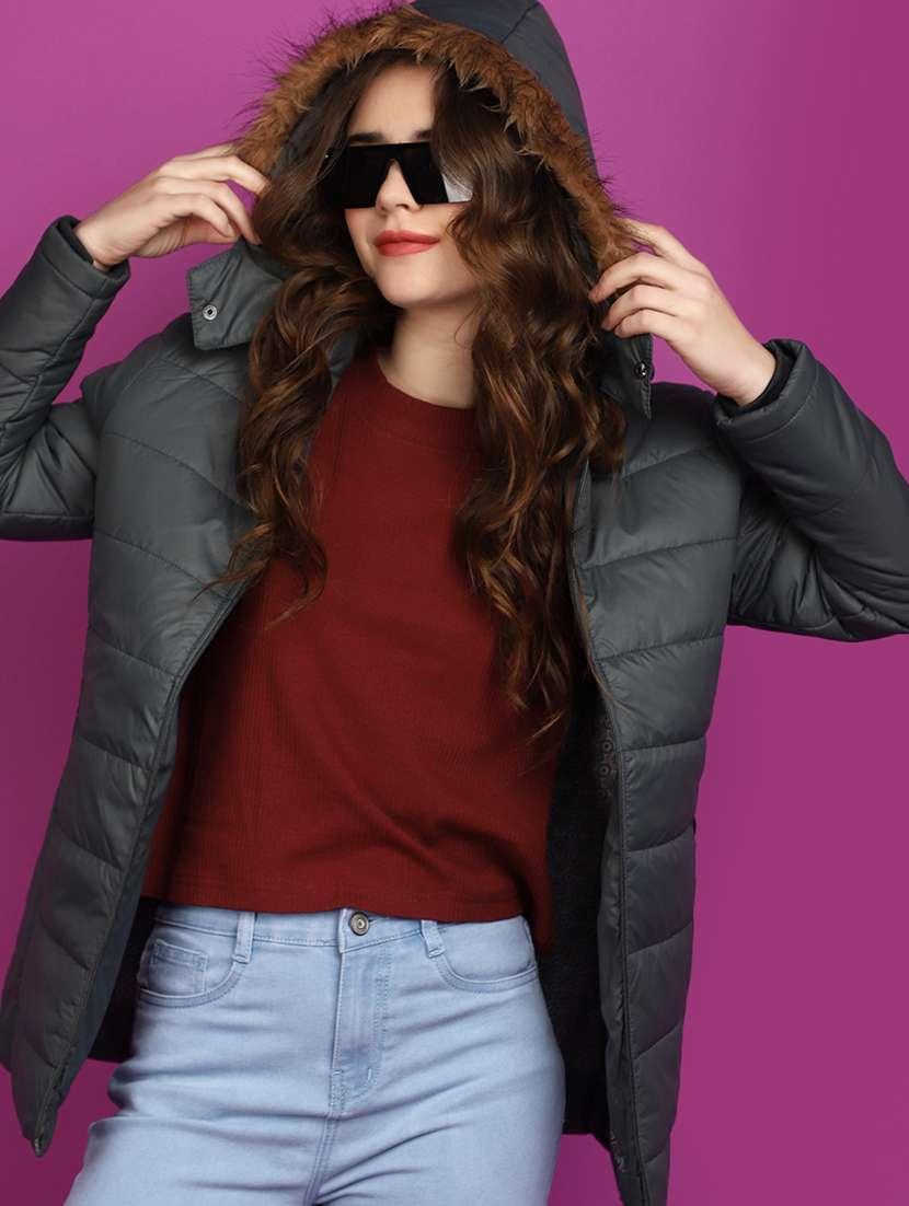 women navy blue solid long sleeve quilted jacket - 20682172 -  Standard Image - 3