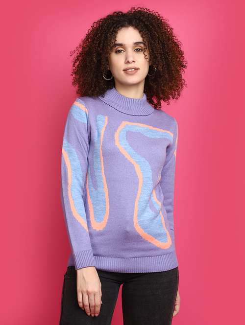women purple self-designed pullover - 20682302 -  Standard Image - 0