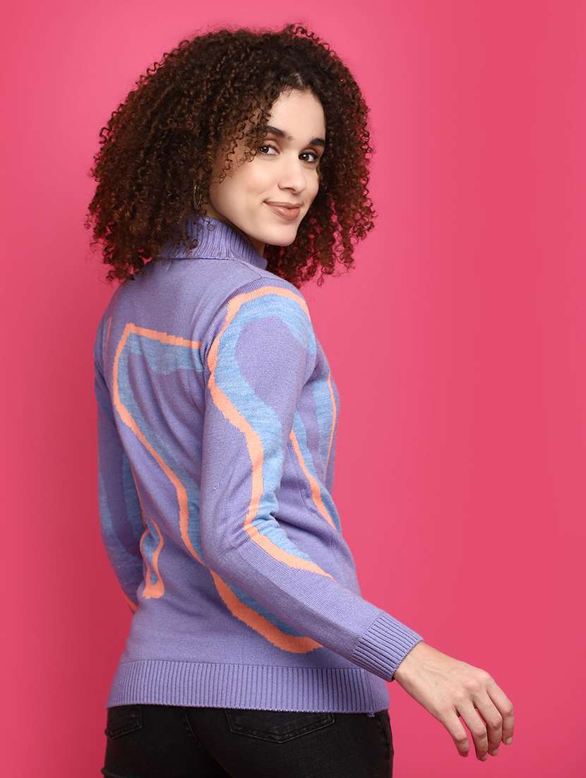 women purple self-designed pullover - 20682302 -  Standard Image - 3