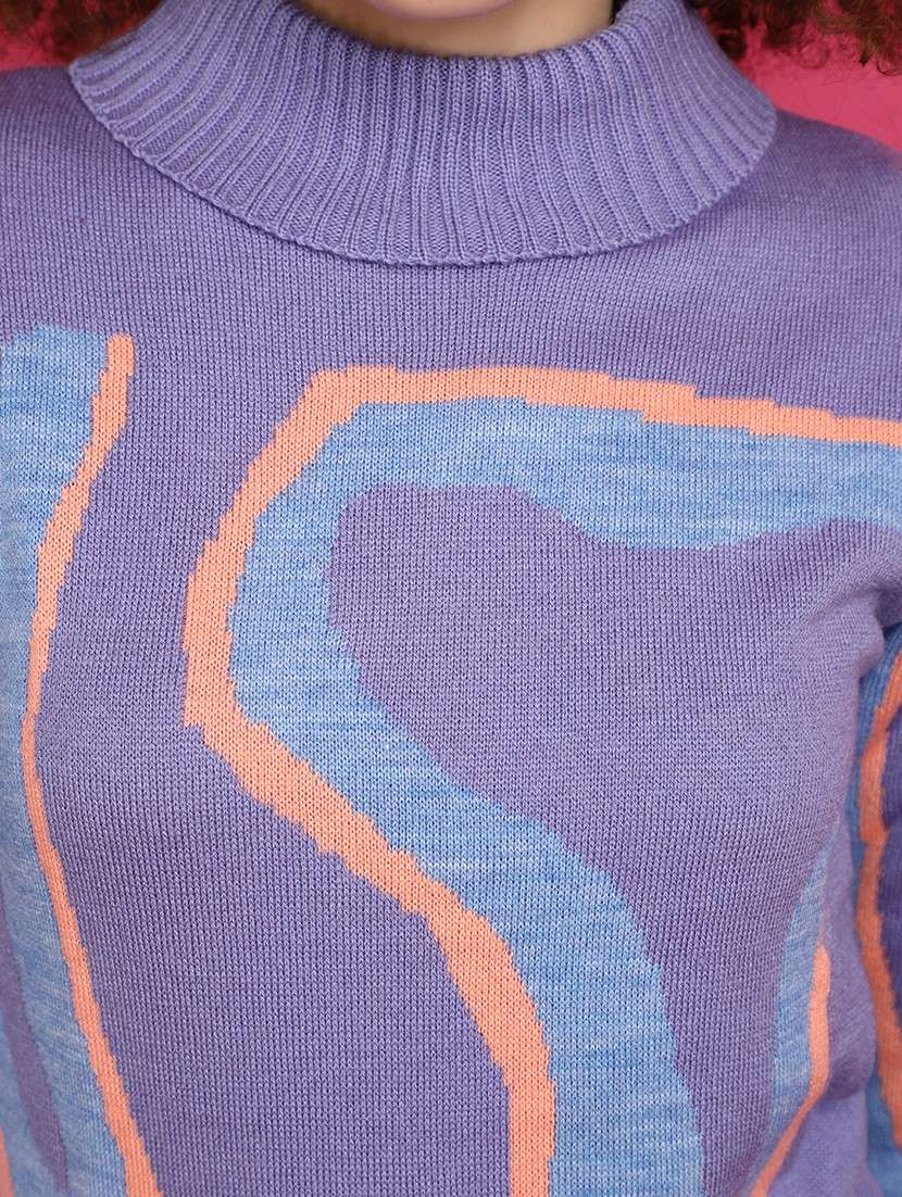 women purple self-designed pullover - 20682302 -  Standard Image - 5